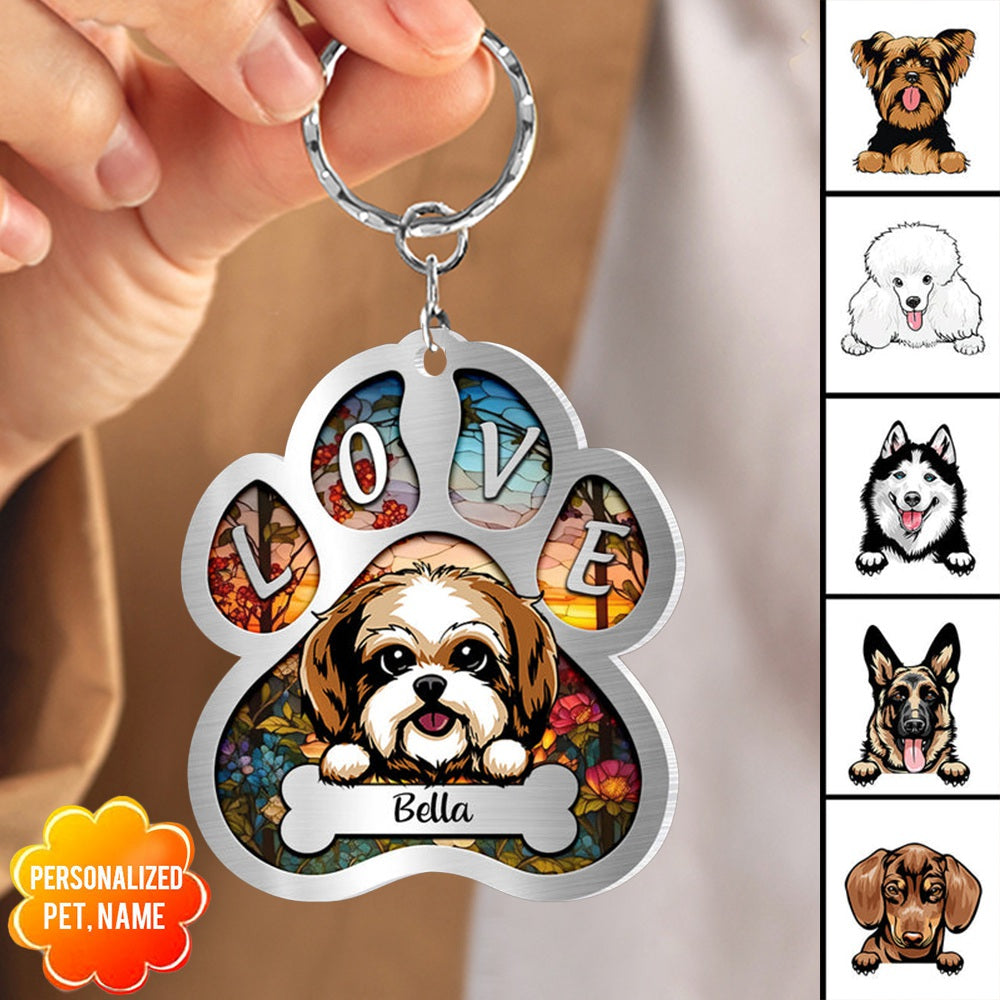 Stained Glass Dog Mom- Dog Dad Puppy Pet Dogs Lover Custom Breed Personalized Acrylic Keychain