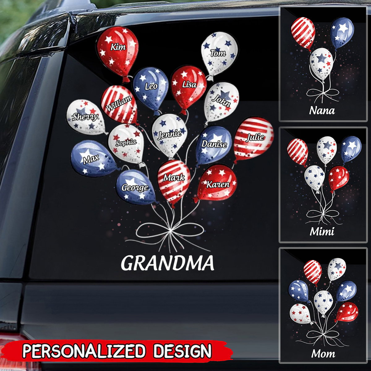Grandma Mom Little Balloon Kids American Flag  Personalized Sticker