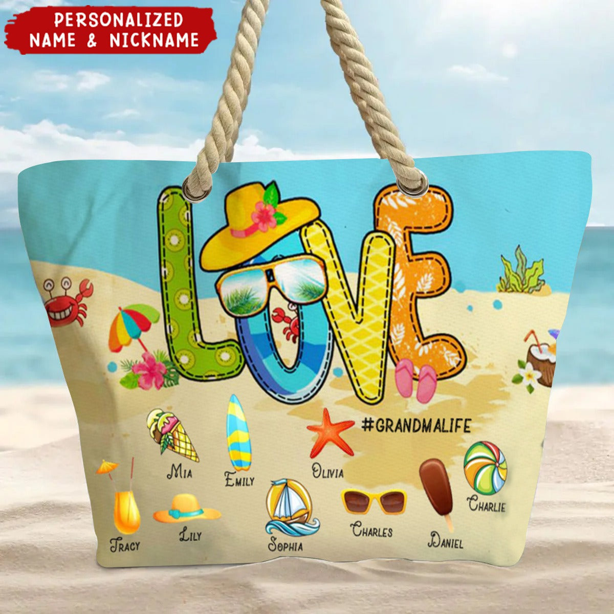 Love Grandmalife Summer Loving Beach Personalized Bag