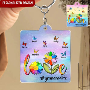 Love Grandma Life Butterfly Personalized Acrylic Keychain