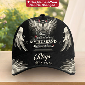 Never Walk Alone My Love Walks With Me - Personalized Memorial Classic Cap