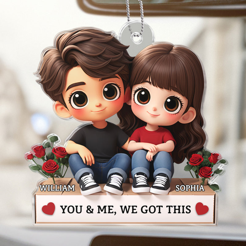 Cartoon Couple Sitting Next To Each Other - Customized Personalized Car Ornament