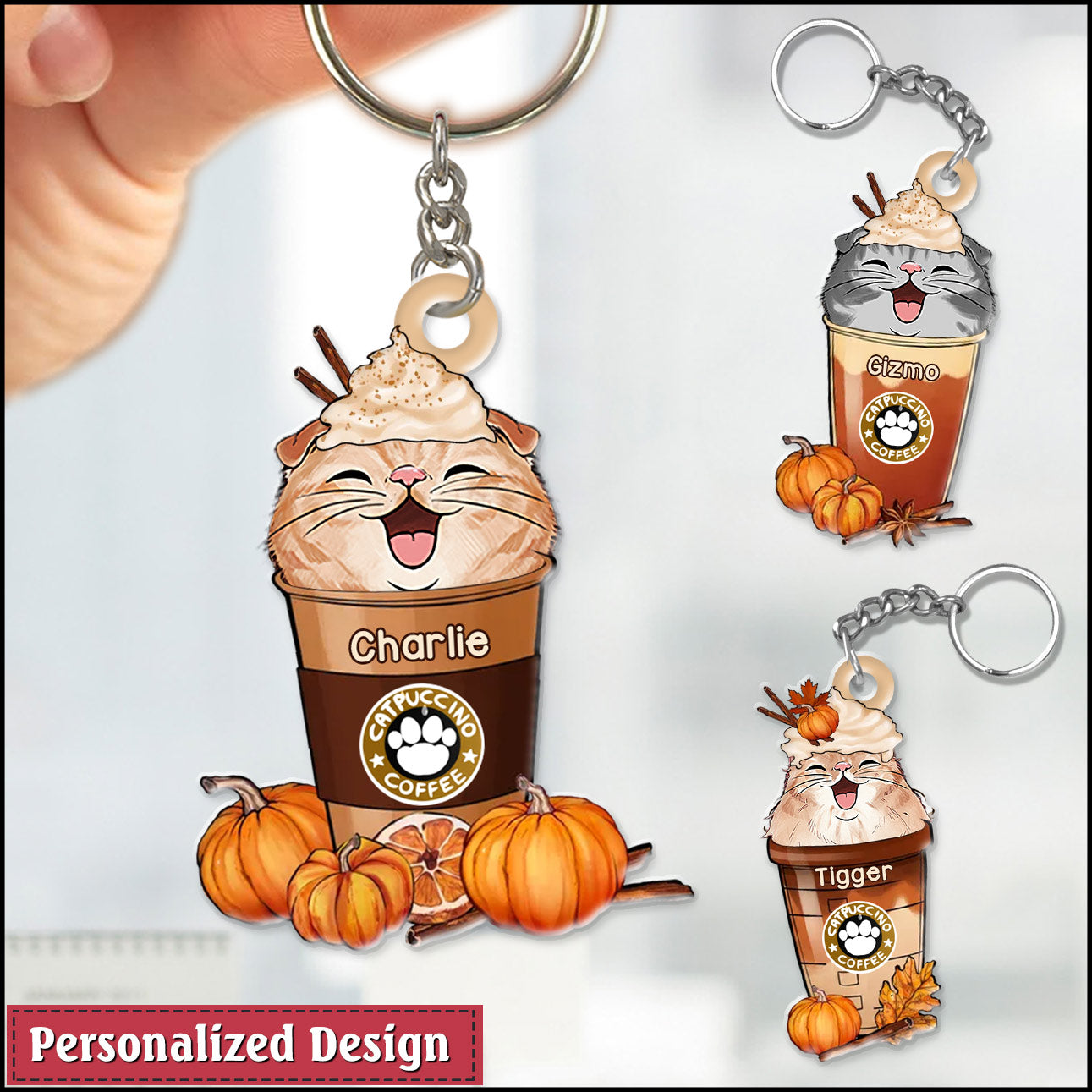 Autumn Vibe Catpuccino Coffee Cute Cat Kitten Pet Personalized Acrylic Keychain