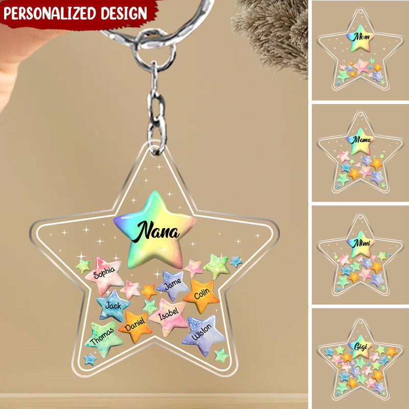 Colorful Rainbow Pastel Star Grandma Mom Kids Personalized Acrylic Keychain