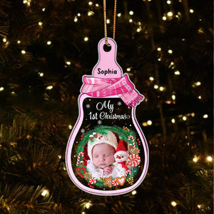 My 1st Christmas Upload Photo Baby Milk Bottle Personalized Ornament