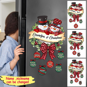 Snowman Grandpa & Grandma Mom & Dad Christmas Ball Kids Personalized Decal Sticker