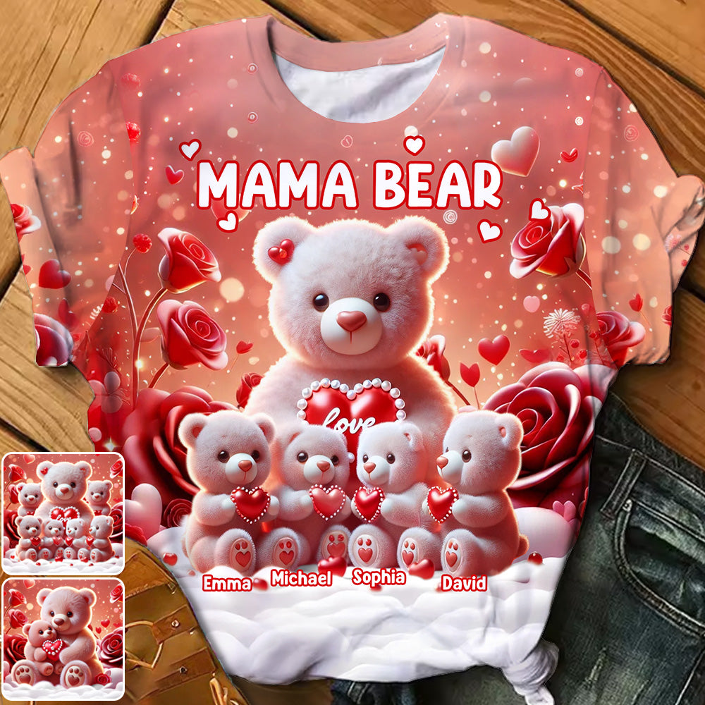 Mama Heart Bear - Personalized Grandma Mom T-Shirt