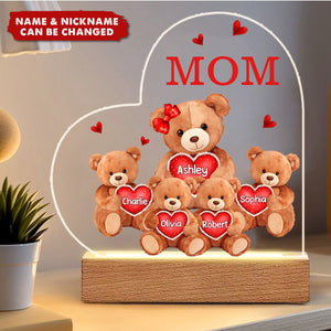 Grandma Mom Auntie Bear Personalized Custom Shape Acrylic Plaque Warm LED Night Light