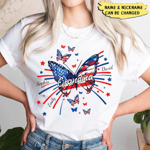 Grandma Grandkids Butterfly Flag Star And 4th of July Personalized T-Shirt