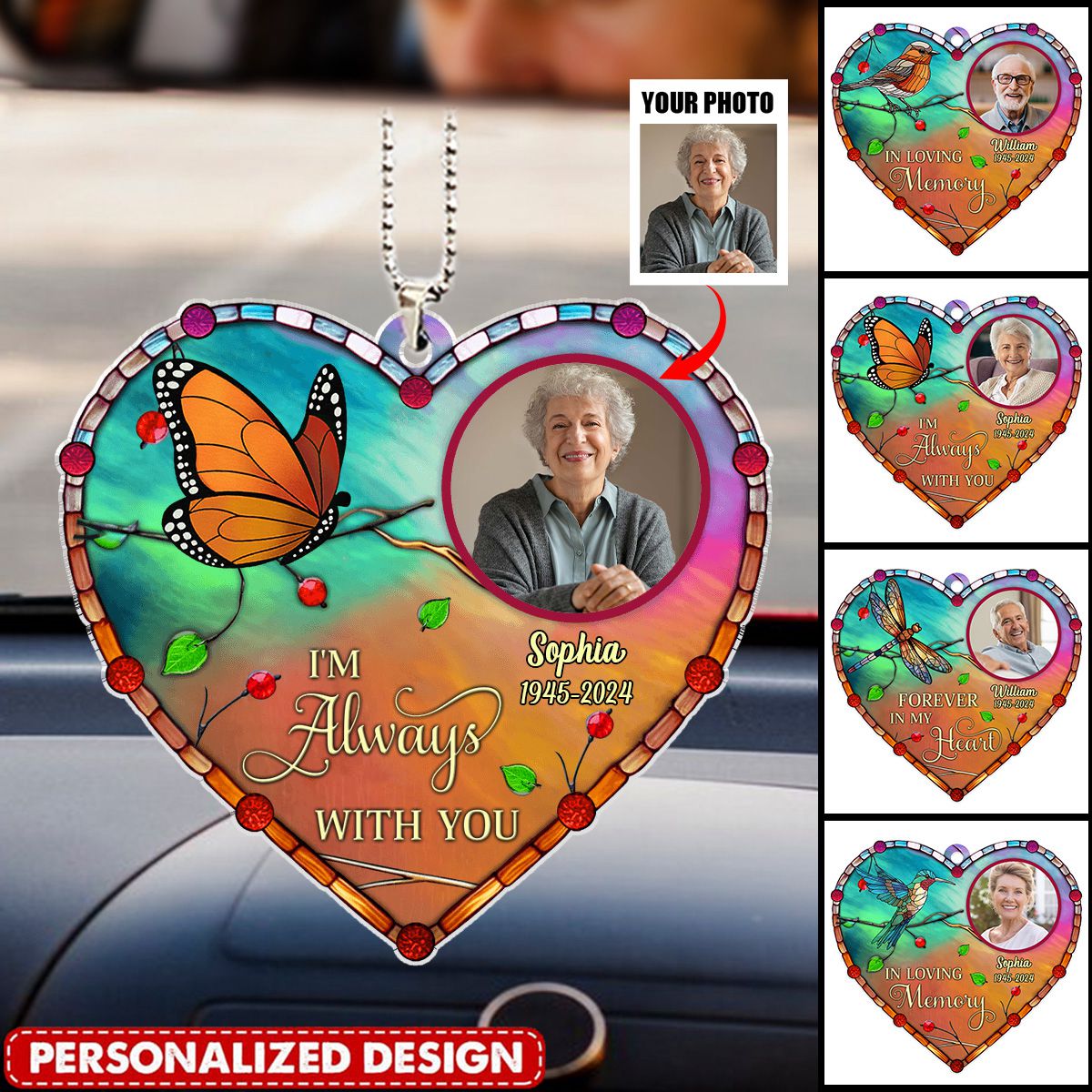 In Loving Memory Upload Photo, Personalized Car Ornament