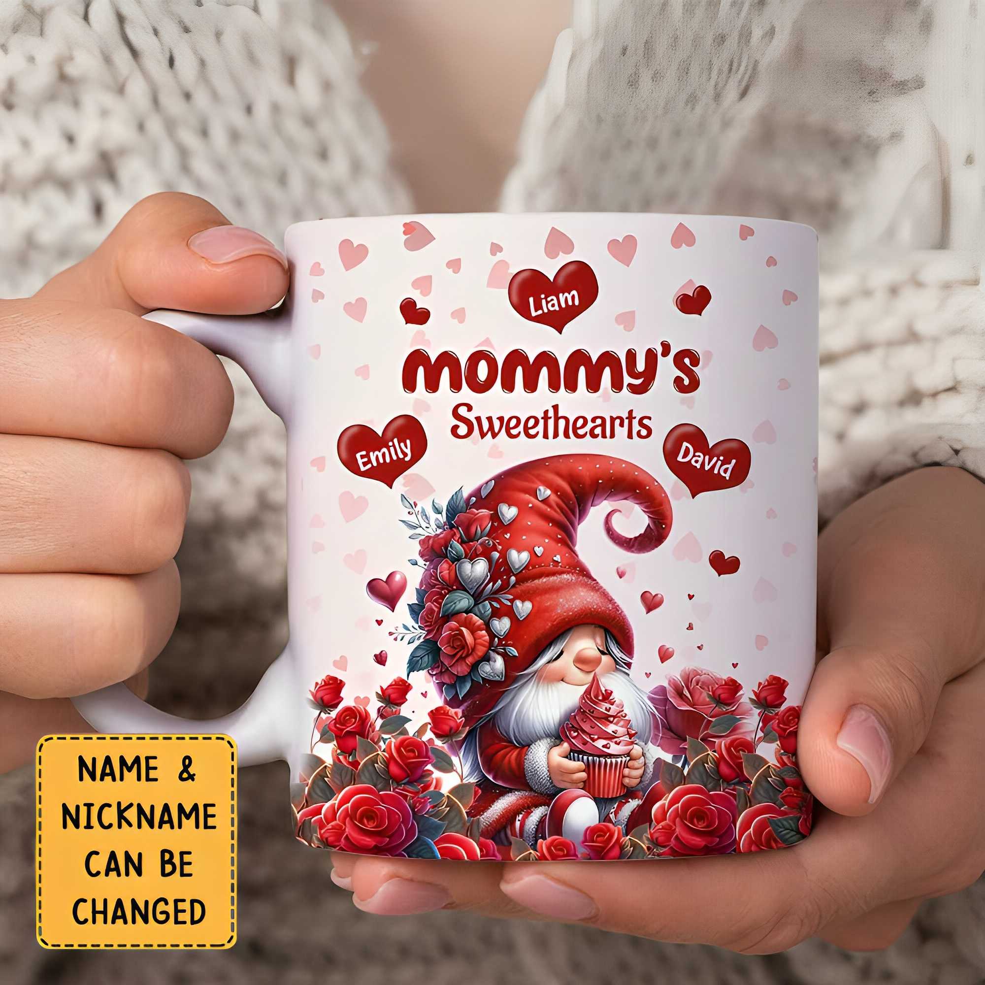 Red Loving Heart Grandma Mom's Sweethearts Kids Personalized Mug