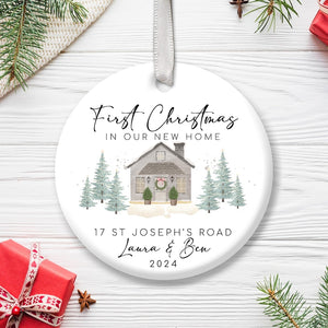 First Christmas In Our New Home Personalized Circle Ceramic Ornament