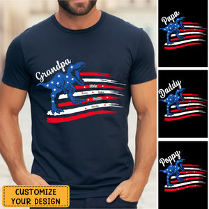 Gift For Dinosaur Grandpa Saurus July 4th USA Flag Star Stripe Personalized T-shirt