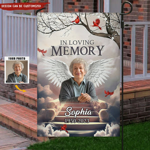 In Loving Memory Custom Photo With Angel Wings Memorial Personalized Garden Flag