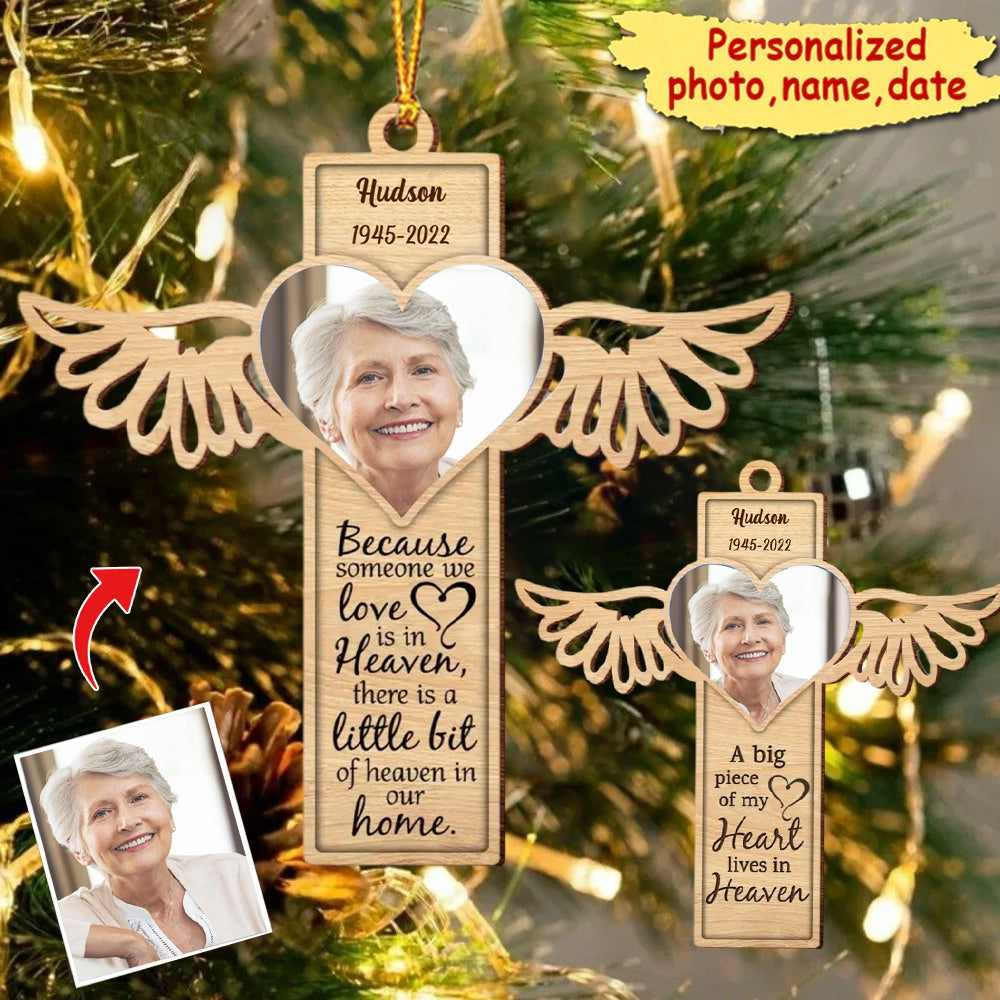 A little bit of Heaven in our home Memorial Upload Photo Personalized Wood Custom Shape Ornament