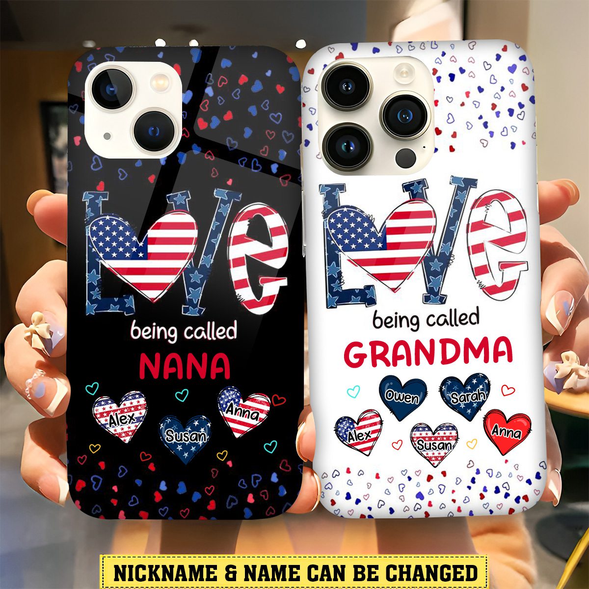 4th of July Love Being Called Grandma American Flag Pattern Personalized Phone Case