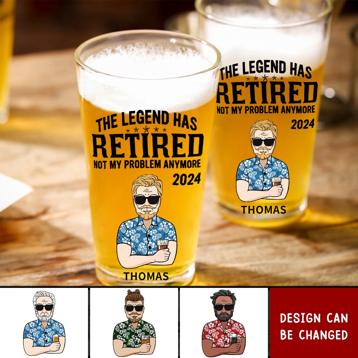 The Legend Has Retired - Personalized Beer Glass