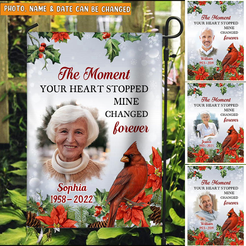 Custom photo Red Cardinal Poinsettia Memorial Flag