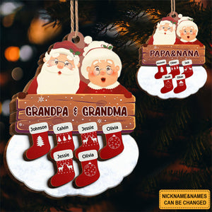 Gifts For Family Santa Grandpa & Grandma - Personalized Wooden Ornaments