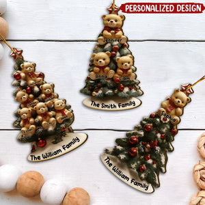 Personalized Family Christmas Tree With Cute Bear Ornaments