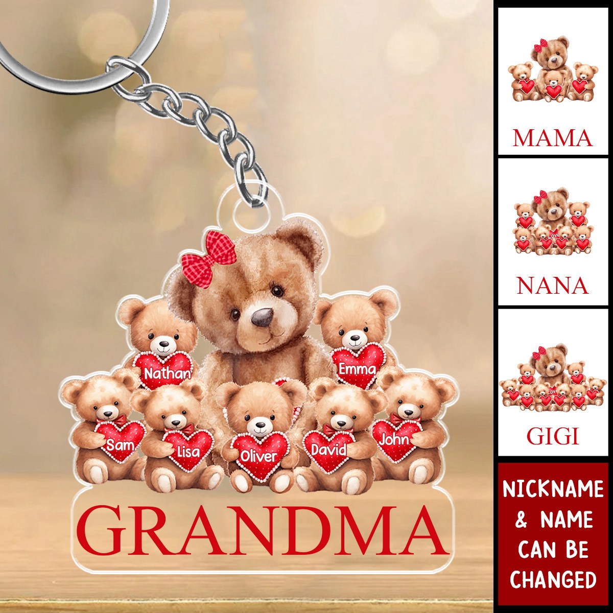 Grandma Mama Bear With Little Bear Kids Personalized Acrylic Keychain