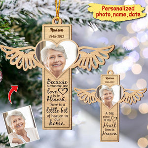 A little bit of Heaven in our home Memorial Upload Photo Personalized Wood Custom Shape Ornament