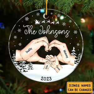 Personalized Family Hands Christmas Circle Ornament