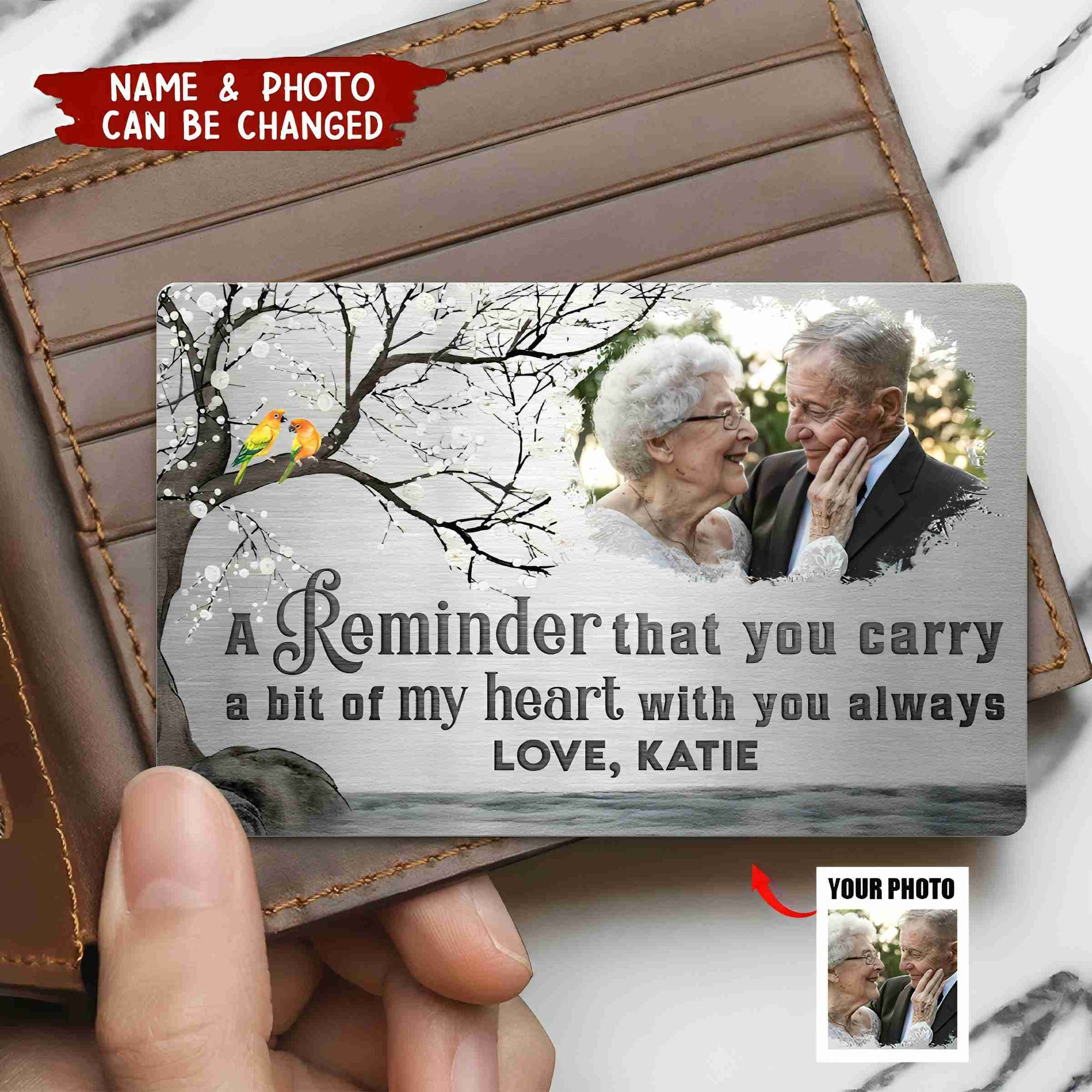 A Reminder That You Carry A Bit Of My Heart - Personalized Aluminum Photo Wallet Card