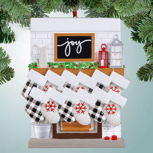 Christmas Fireplace Mantel Family Stocking Ornament