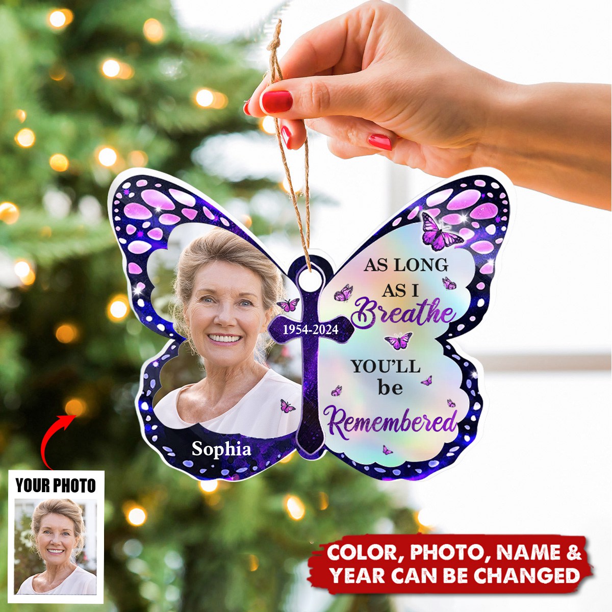 Personalized Memorial Upload Photo Butterfly Ornament