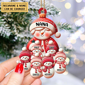 Grandma Snowman With Little Snowman Kids Personalized Acrylic Ornament