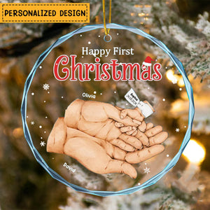 The First Christmas For A Family Of Three - Personalized Christmas Ornaments