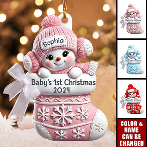 3D Effect Snowbaby On Stocking Baby's 1st Christmas Keepsake Personalized Ornament