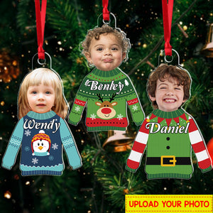 Funny Kid In Christmas Ugly Sweater Personalized Acrylic Ornament Gift for Grandmas Moms