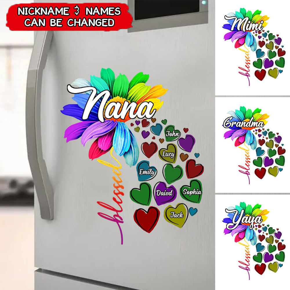 Blessed Nana, Grandma With Grandkids Rainbow Flower Personalized Sticker