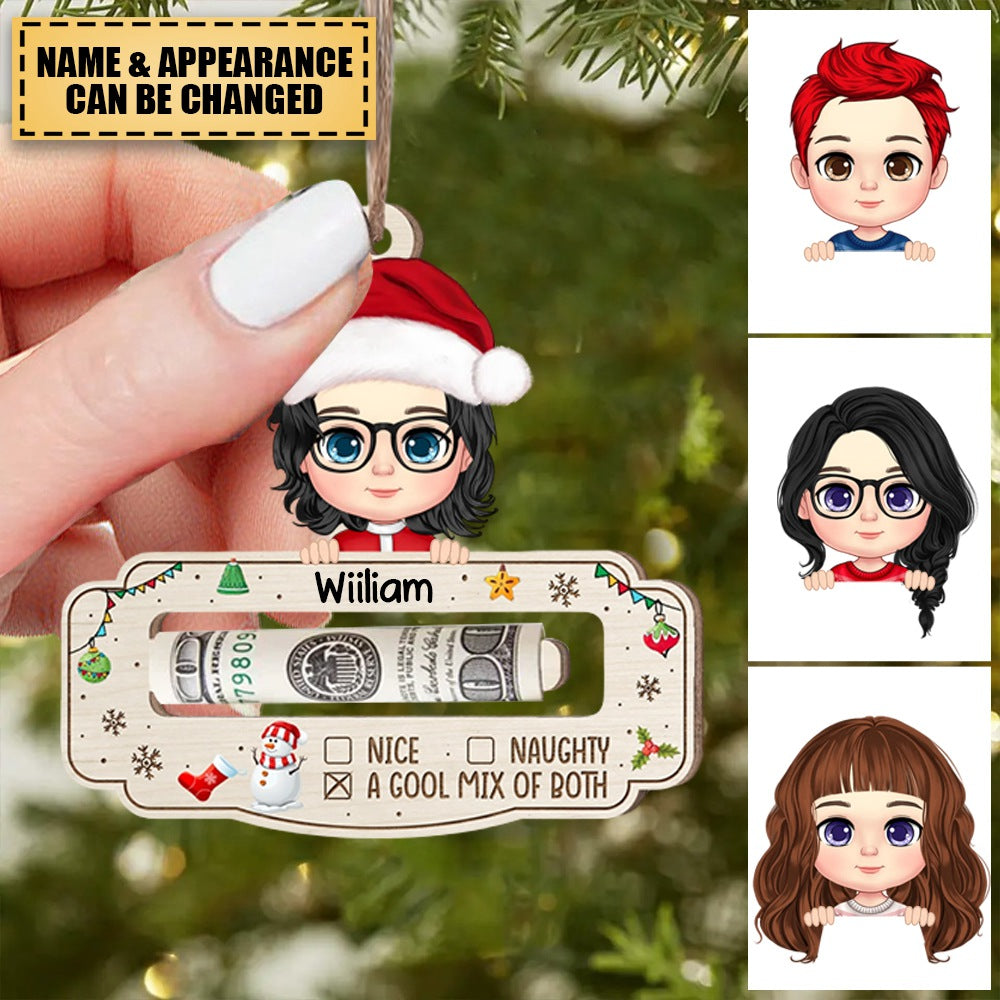 A Good Mix Of Nice And Naughty With Name- Personalized Christmas  Money Holder Ornament