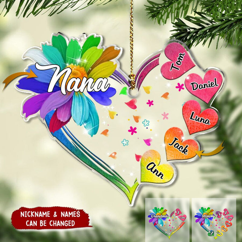 Colorful Flower Nana Mom Sweet Heart Kids Personalized Ornament