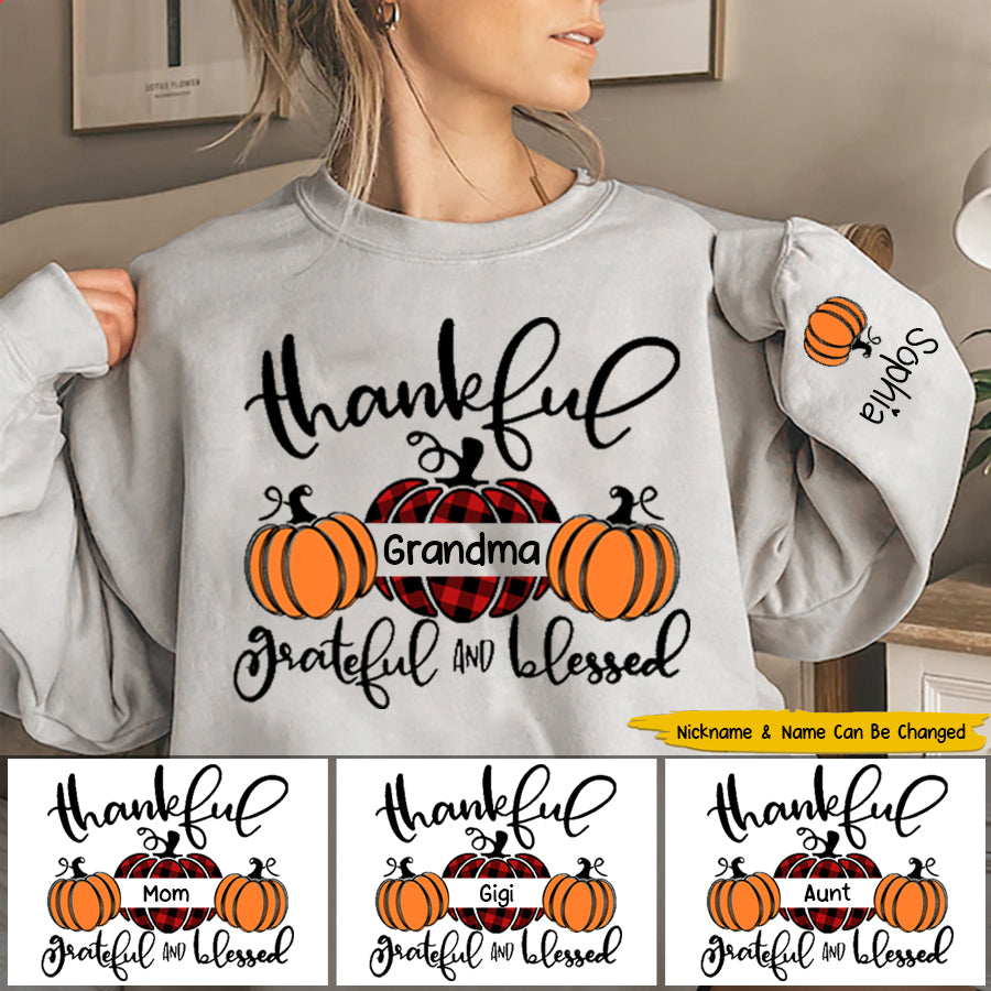 Thankful Grateful And Blessed Grandma Pumpkin With Grandkids Sweatshirt