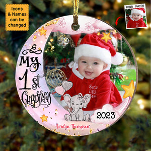 Baby's First Christmas Animal Upload Photo Circle Ornament