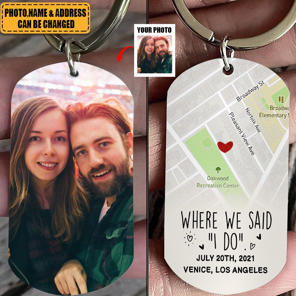 Custom Location Map Where We First Met Engaged Couples - Personalized Keychain