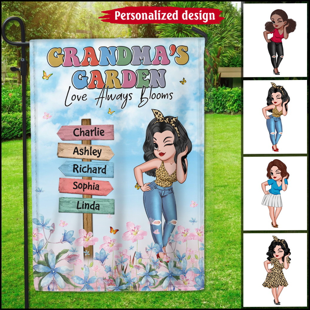 Pretty Sassy Grandma Mom's Garden Love Always Blooms Personalized Garden House Flag