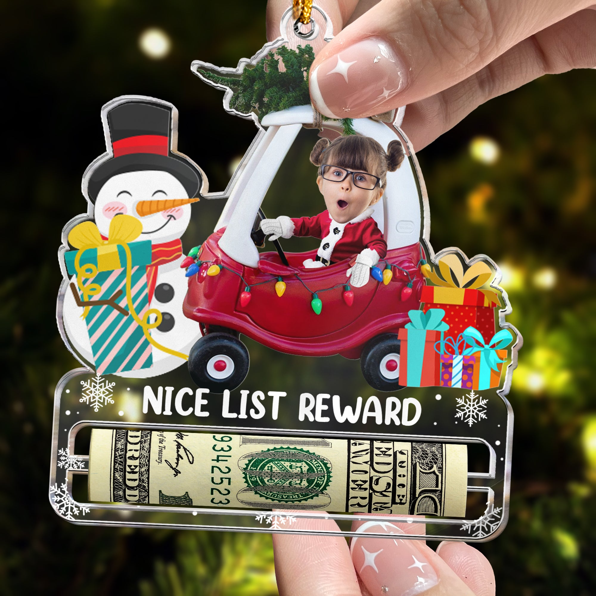 Nice List Santa Christmas Money Holder For Kids - Personalized Acrylic Photo Ornament