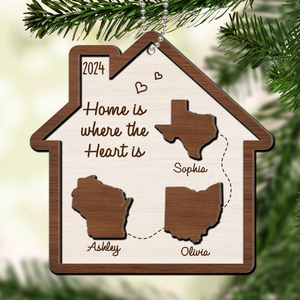 Home Is Where The Heart Is Family State Maps Personalized Wooden Ornament