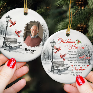 Memorial Christmas In Heaven - Personalized Two-Sided Ceramic Photo Ornament