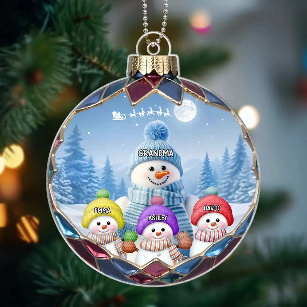 Realistic Christmas Blue Vibe Snowman Grandma Colorful Kids Personalized Acrylic Ornament