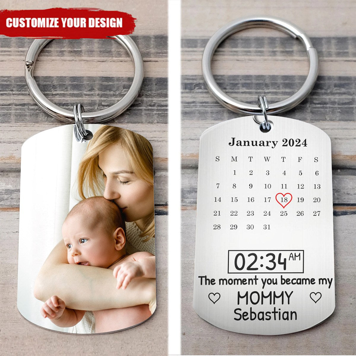 Custom Photo Calendar The Moment You Became - Gift For Mother, Father - Personalized Aluminum Keychain