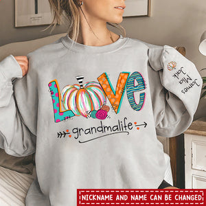 Love Grandma Life Pumpkins Grandkids Name Personalized Sweatshirt