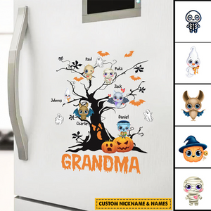 Halloween Tree Grandma Mom With Little Monster Kids Personalized Decal Sticker