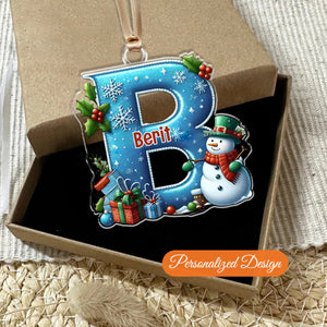 Personalized Christmas Snowman Ornament With Initials Of Last Name - A Gift For Children