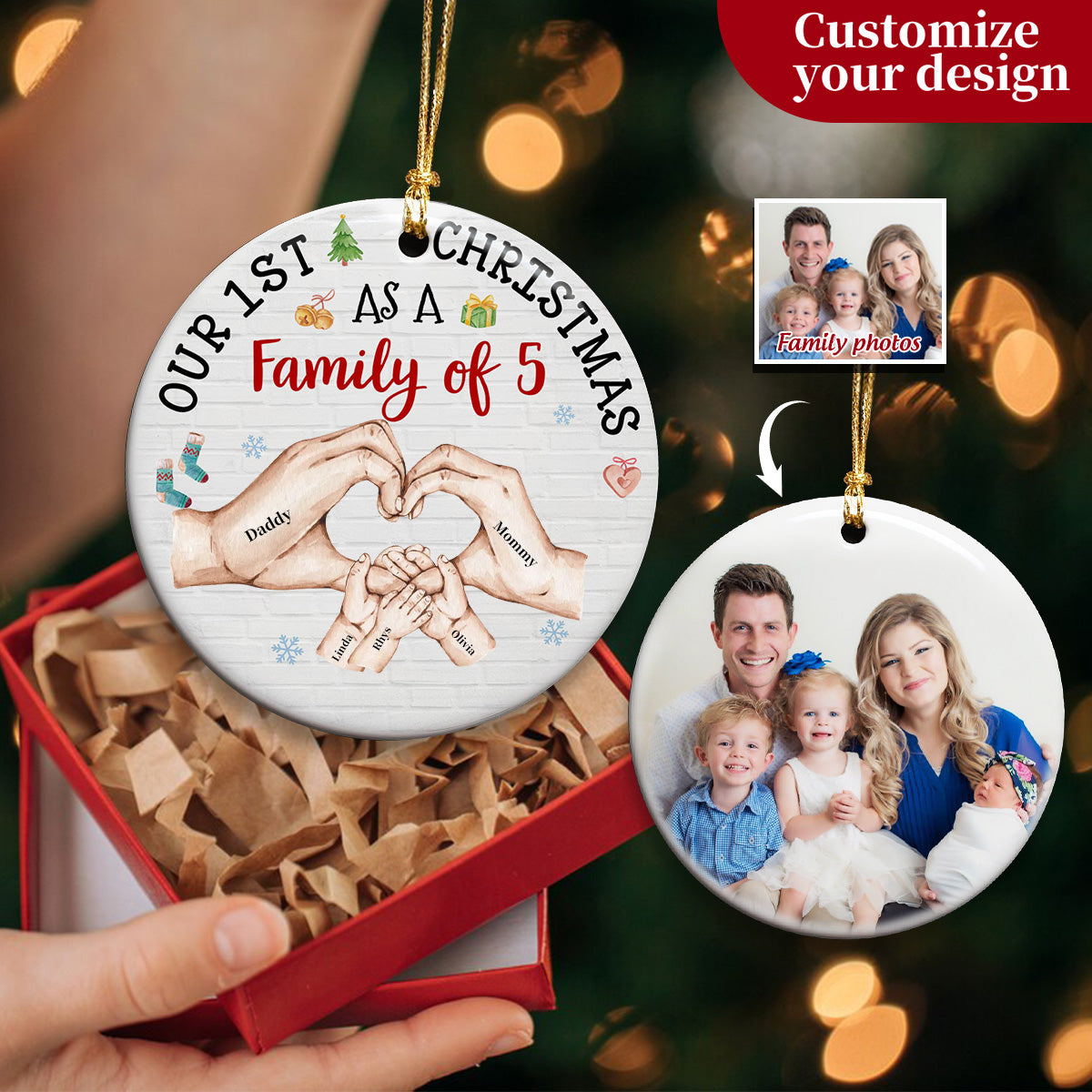 Our First Chirstmas As A Family Circle Ornament-Upload Photo